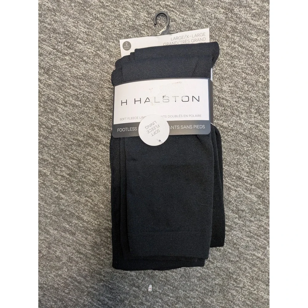 H Halston Women's Size L/XL Black‎ Fleece Lined Footless Tights 2 Pack NWT